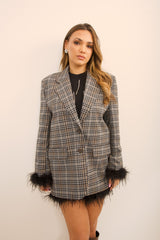 Giacca tartan con piume